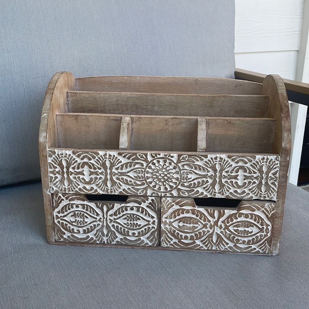 World Market Wooden Whitewashed Desktop Organizer